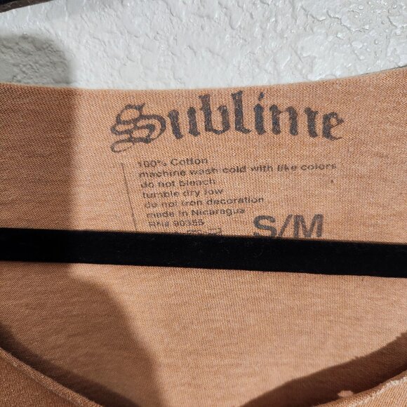 Sublime Distressed Oversized T-Shirt S/M Brown Cotton Graphic Sun Design Short S - Picture 3 of 10